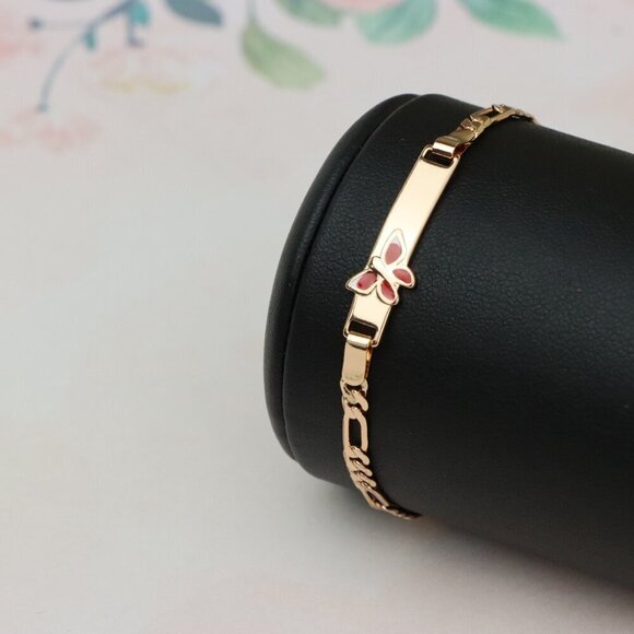 Rose Gold Butterfly Charm Bracelet, Gold Plated Over Brass, XPBL0702 - Picture 6 of 12